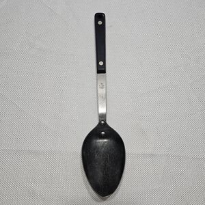 Ekco Flint Stainless Steel Serving Spoon Black Riveted Handle USA Vintage 11.5in